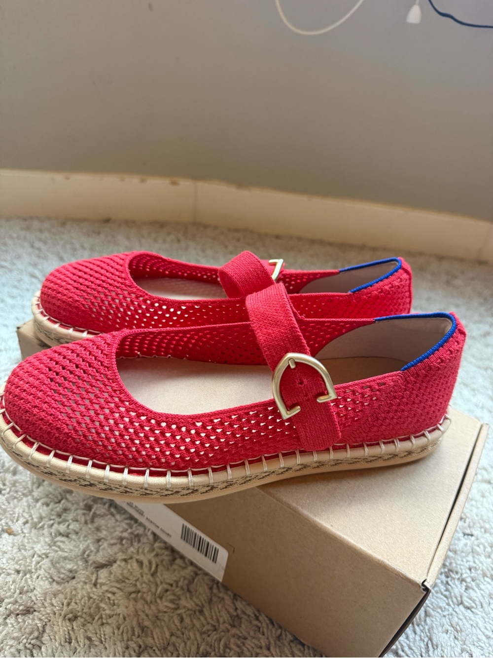 Rothy's Red Knit Mary Jane Espadrilles w/ Gold Buckle US Size 7.5/ UK Size 37.5